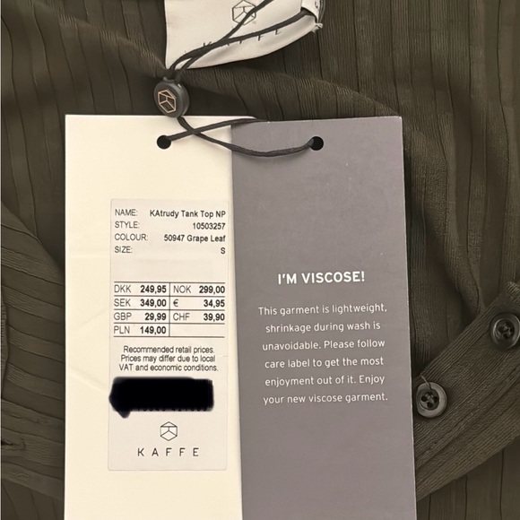 NWT | Half Button Ribbed Tank Top | Kaffe | Army Green | Ladies Small - Picture 7 of 9